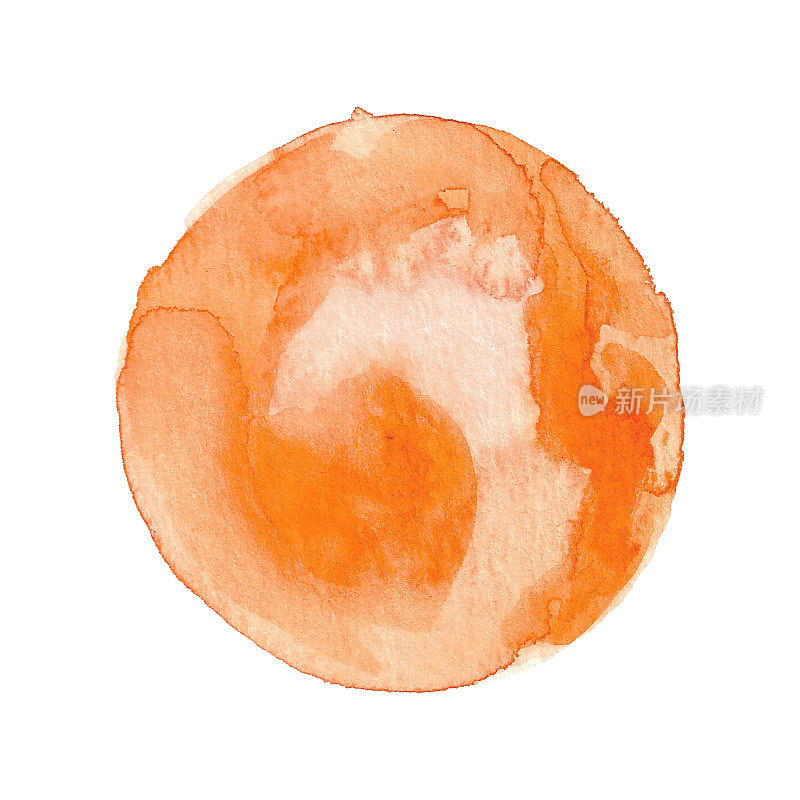 Orange Painted Watercolor Circle Isolated on a White Background